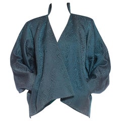 1980S YVES SAINT LAURENT Teal Haute Couture Silk Matelassé Oversized Batwing Sl