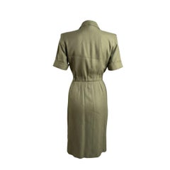 1980 Yves Saint Laurent Variation Khaki Safari-Style Midi Dress