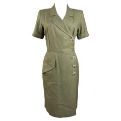 1980 Yves Saint Laurent Variation Khaki Safari-Style Midi Dress