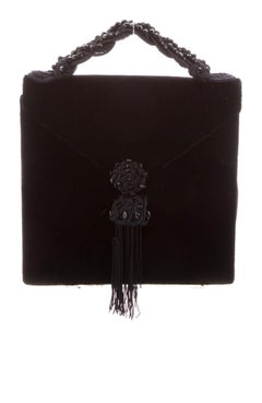 1980s Yves Saint Laurent Velvet Bag with Tassel and Top Handle