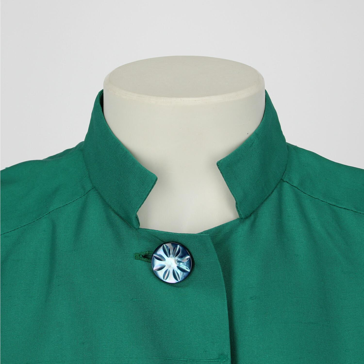 Women's 1980s Yves Saint Laurent  Vintage Emerald Green Silk Shirt
