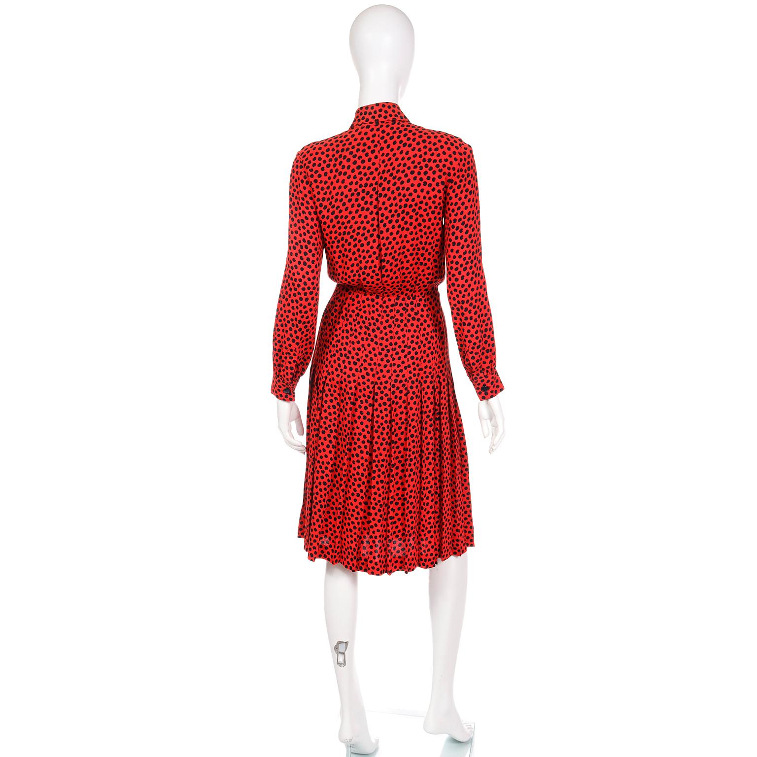 Women's 1980s Yves Saint Laurent Vintage Red and Black Abstract Print Silk Dress For Sale
