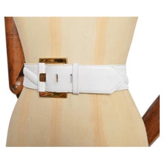 1980’s Yves Saint Laurent White Leather Gold Metal Hardware Statement Waist Belt