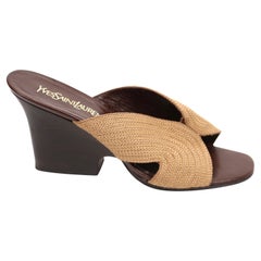 Vintage 1980's YVES SAINT LAURENT woven sandals with sculpted heels - 10