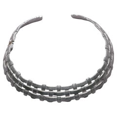 1980's YVES SAINT LAURENT 'woven' silver toned collar necklace with hinge