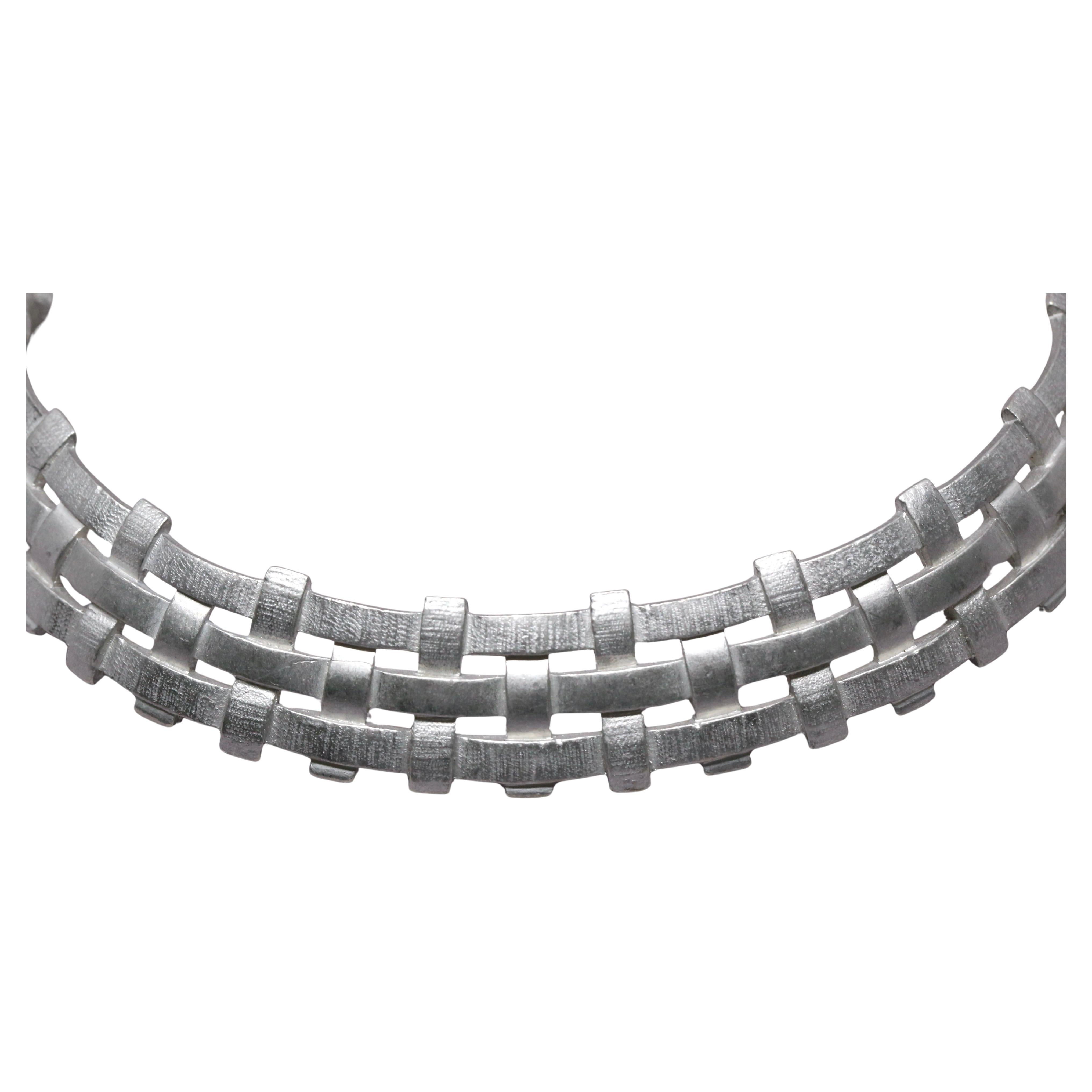 1980's YVES SAINT LAURENT 'woven' silver toned collar necklace with hinge For Sale 1