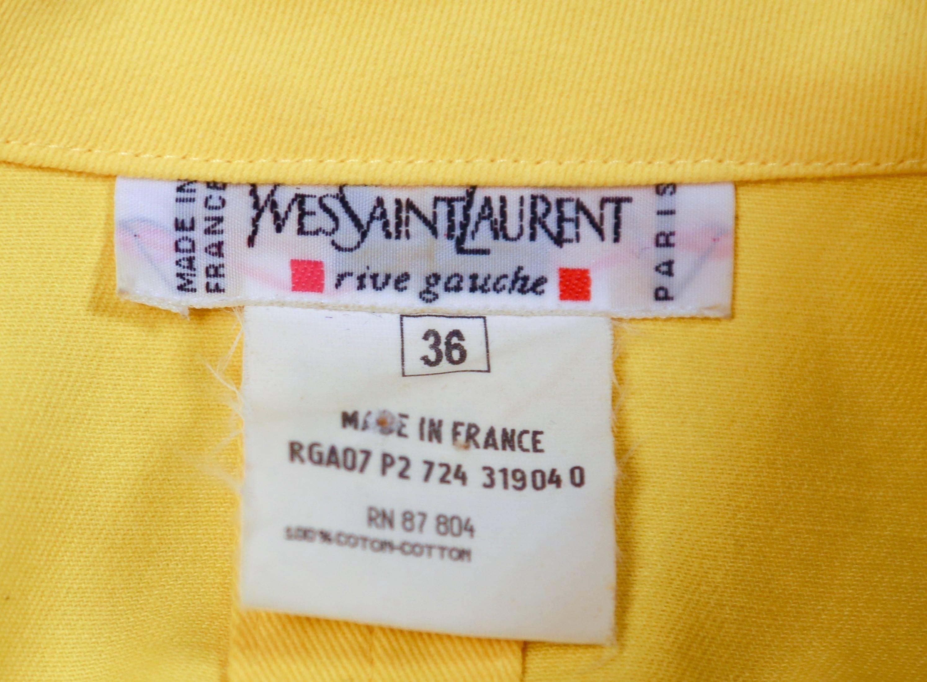 Women's 1980's YVES SAINT LAURENT yellow safari dress