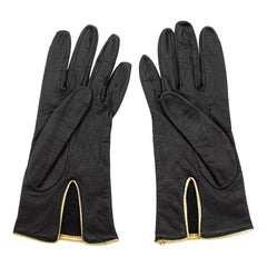 1980s Yves Saint Laurent/YSL Black Leather Gloves with Gold Studs
