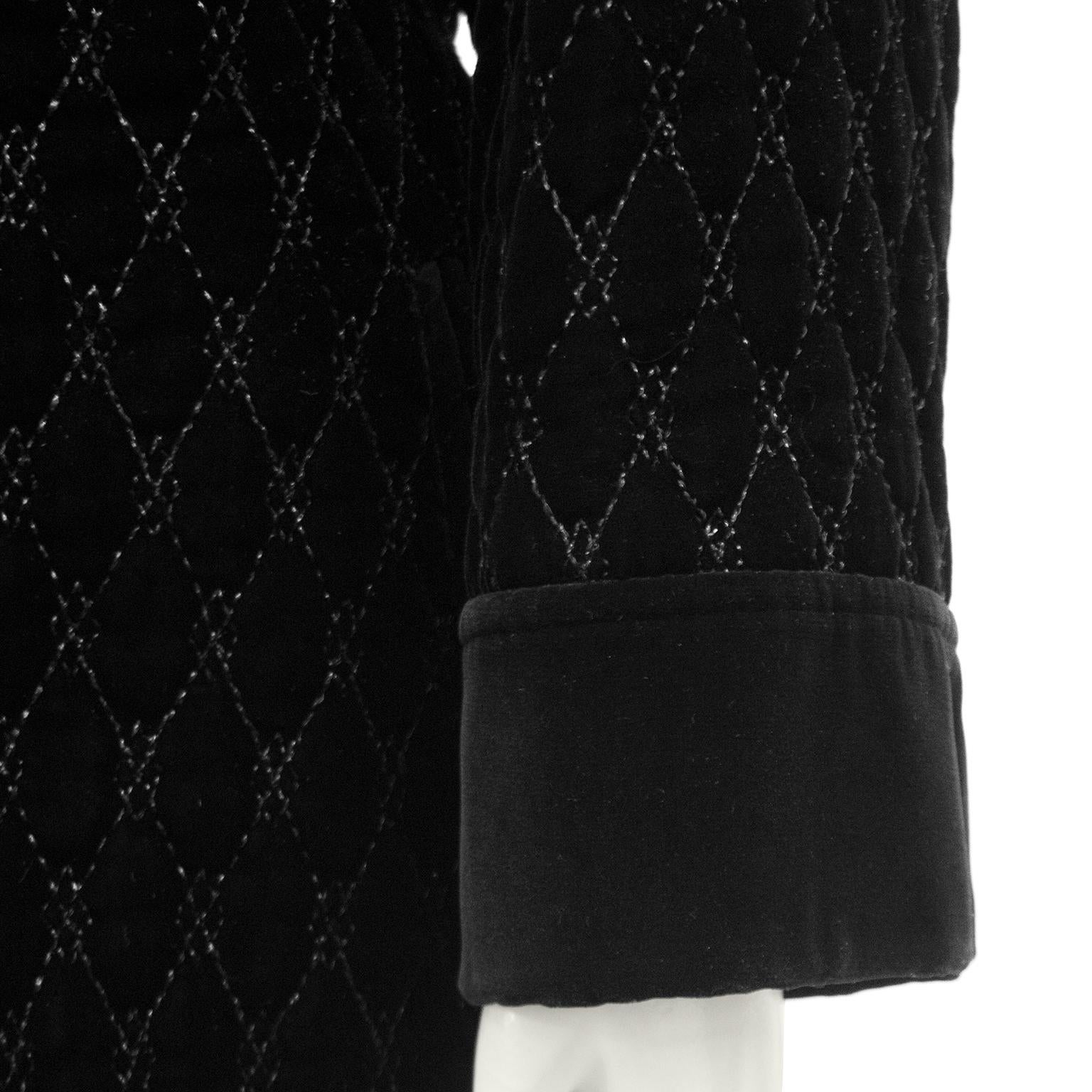 1980s Yves Saint Laurent/YSL Black Quilted Velvet Coat In Good Condition For Sale In Toronto, Ontario