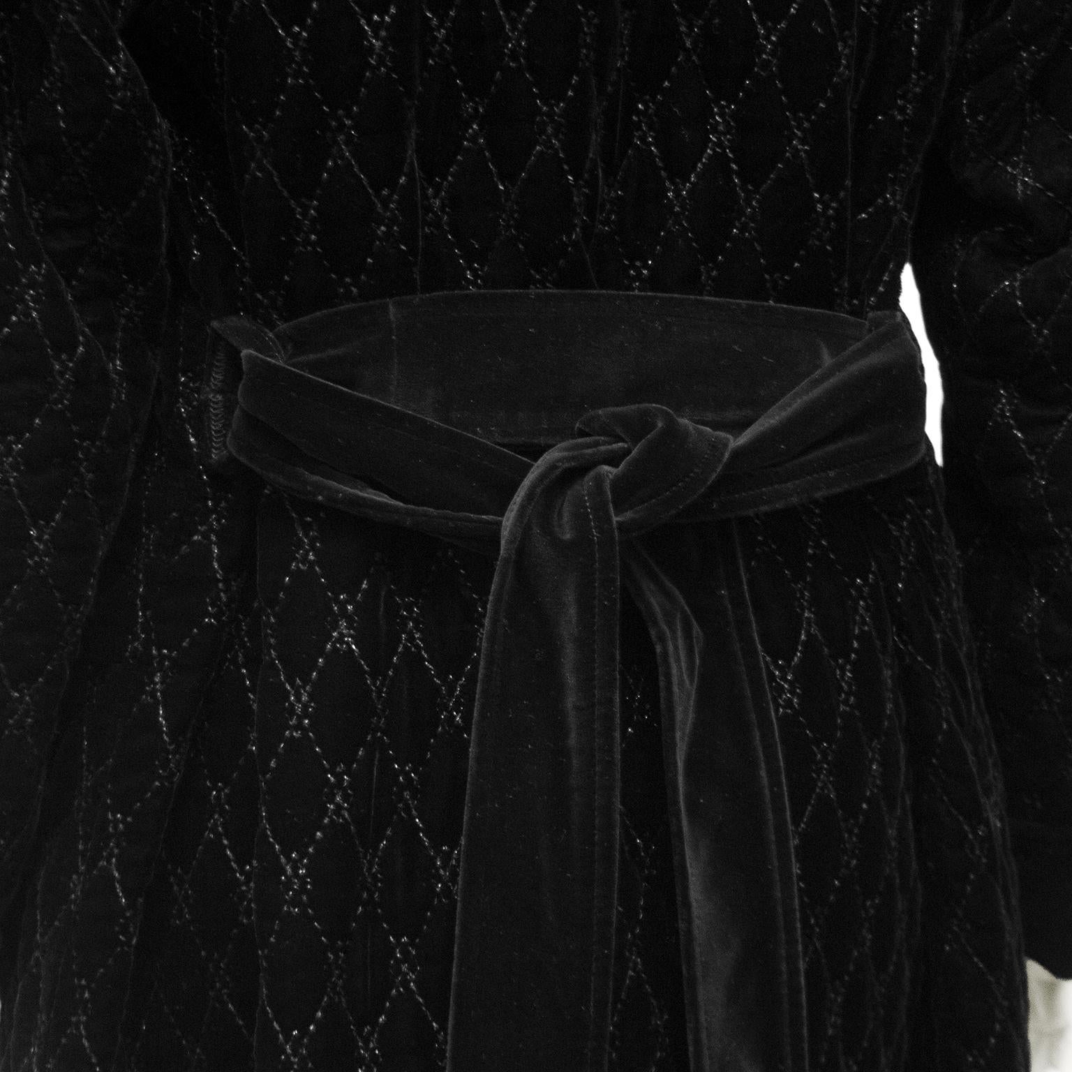 Women's 1980s Yves Saint Laurent/YSL Black Quilted Velvet Coat For Sale