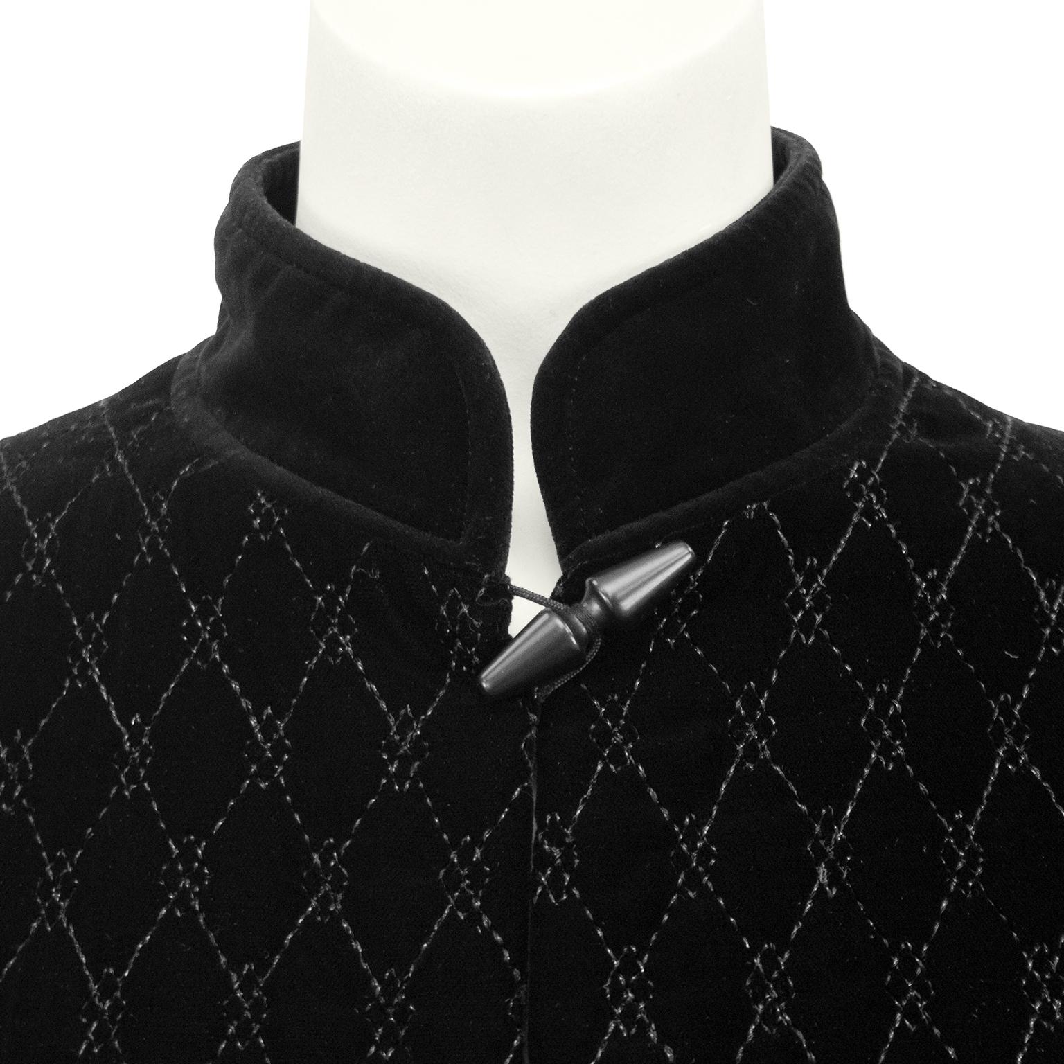 1980s Yves Saint Laurent/YSL Black Quilted Velvet Coat For Sale 2