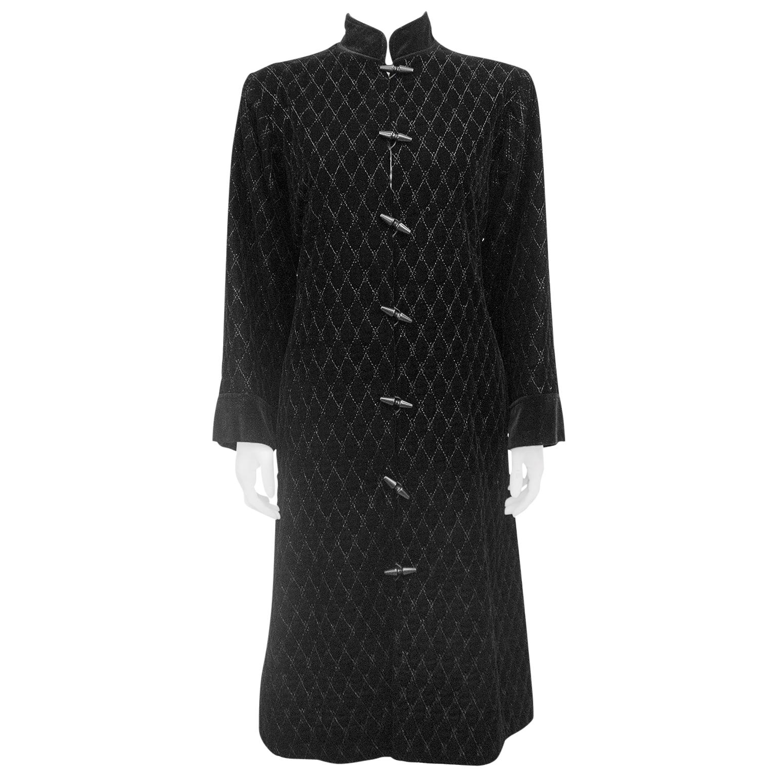 1980s Yves Saint Laurent/YSL Black Quilted Velvet Coat For Sale