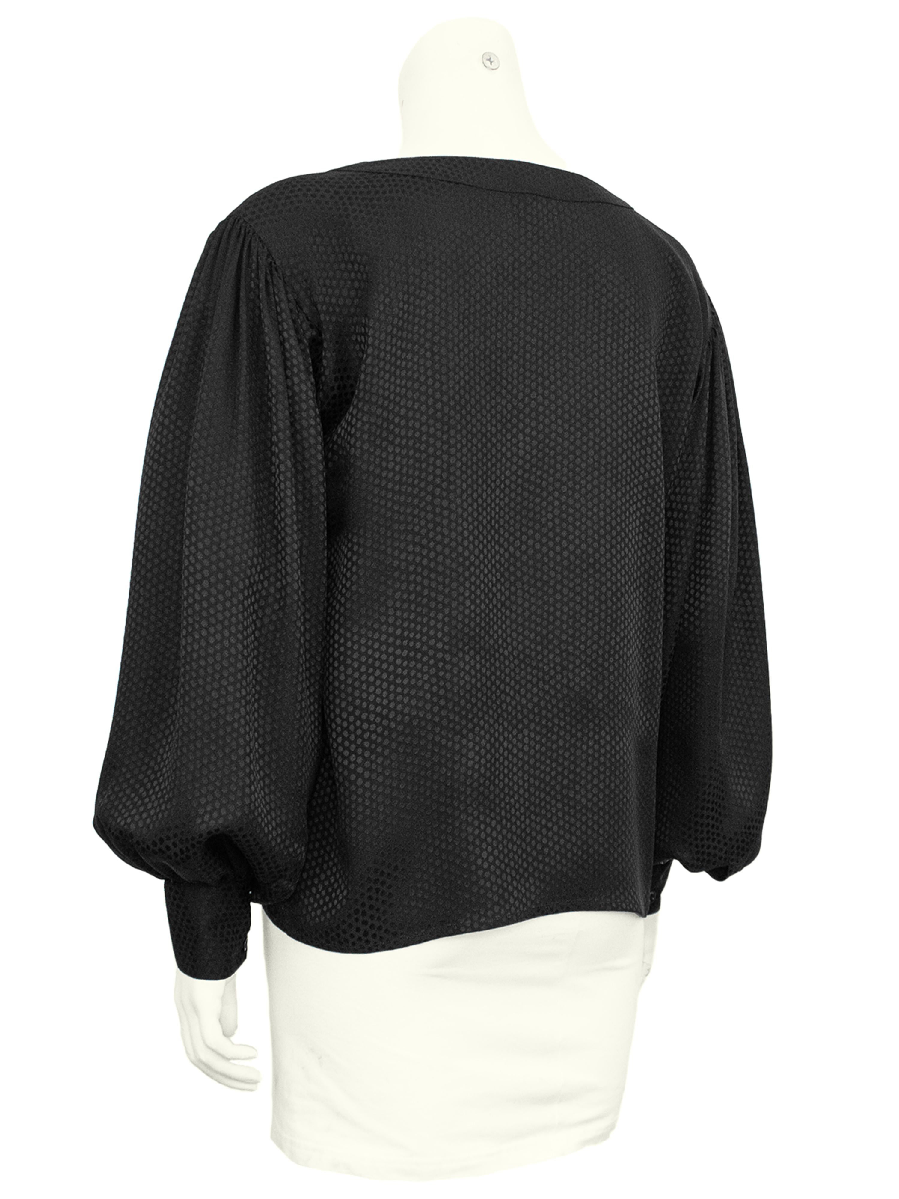 1980s Yves Saint Laurent/YSL Black Silk Jacquard Polka Dot Blouse In Good Condition For Sale In Toronto, Ontario