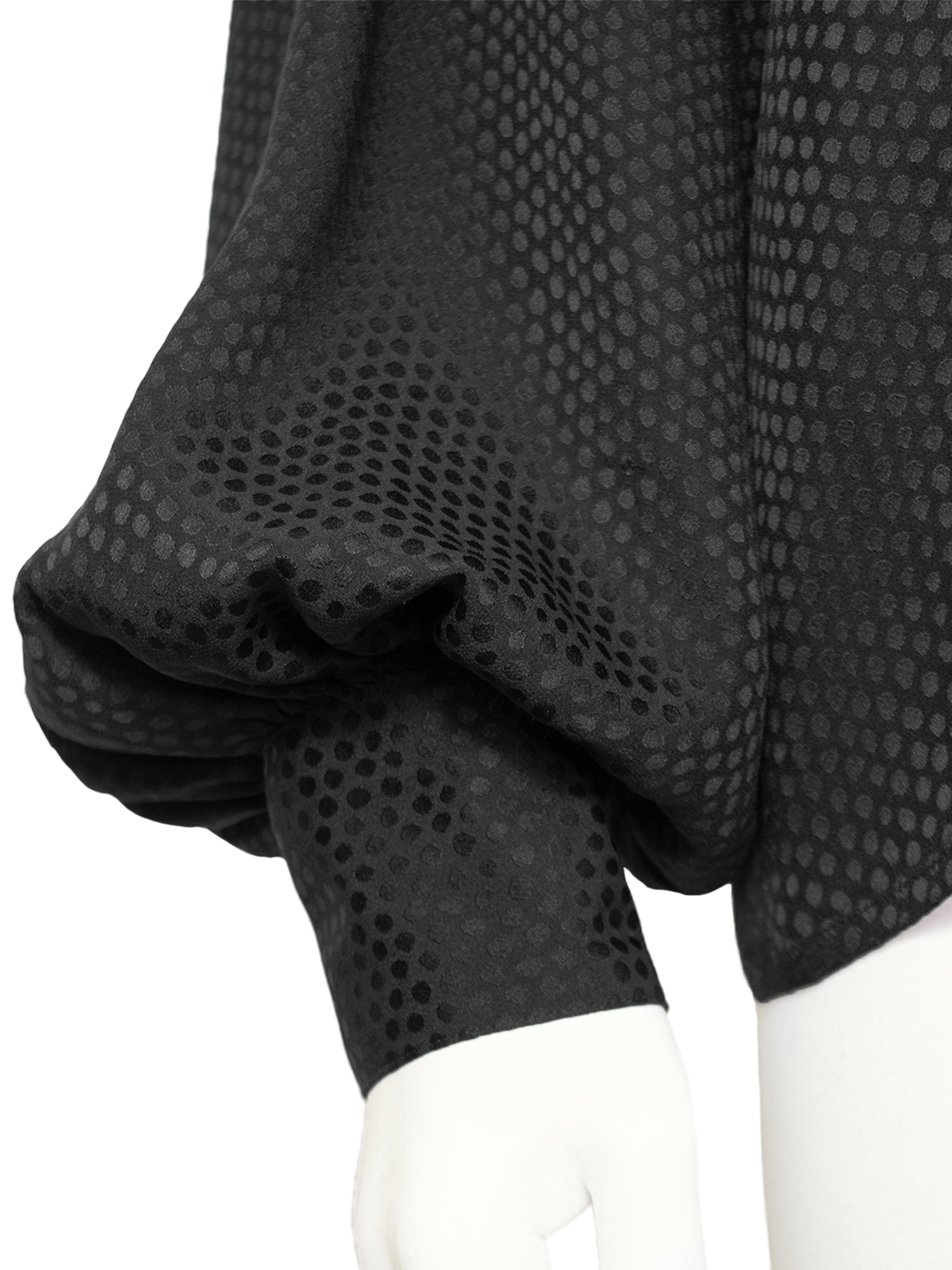 Women's 1980s Yves Saint Laurent/YSL Black Silk Jacquard Polka Dot Blouse For Sale