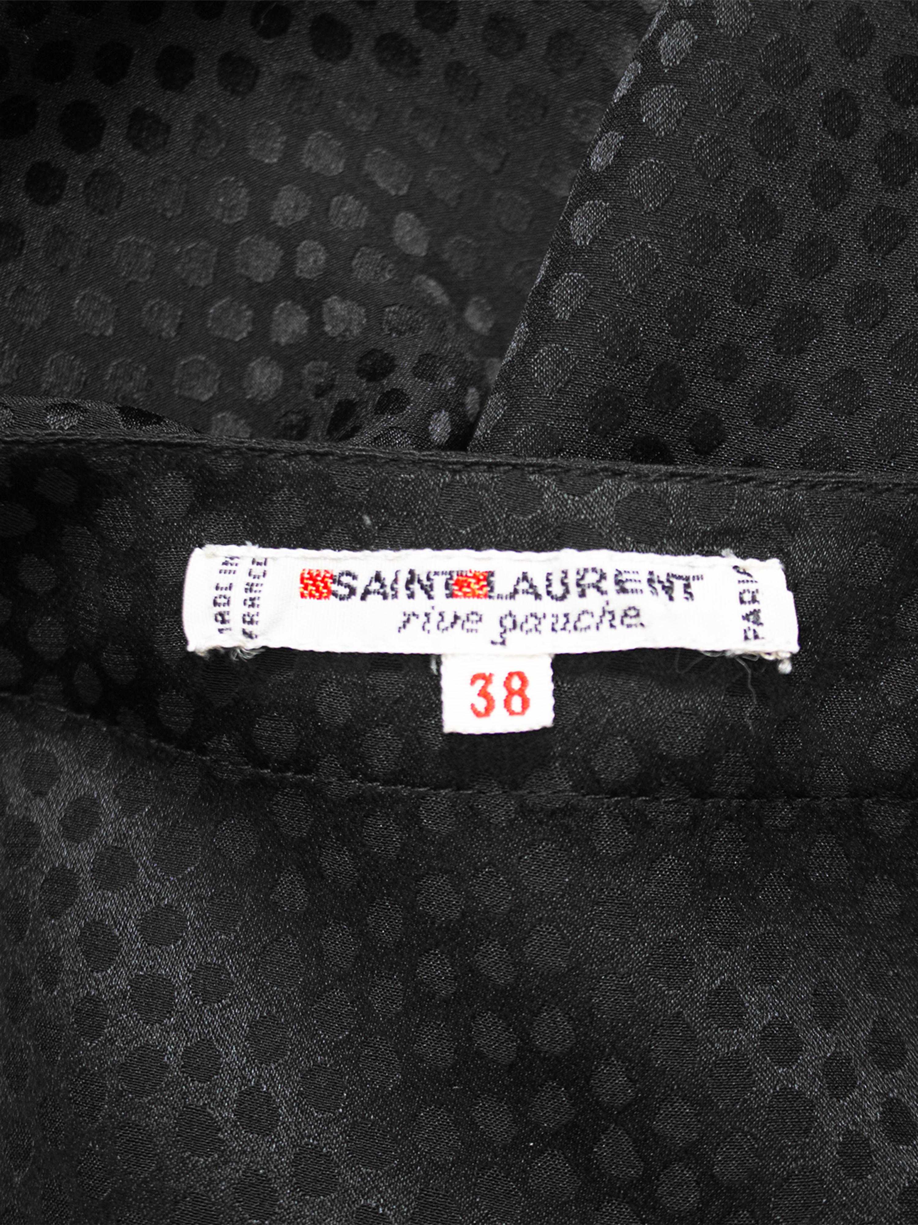 1980s Yves Saint Laurent/YSL Black Silk Jacquard Polka Dot Blouse For Sale 2