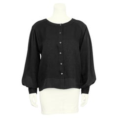 1980s Yves Saint Laurent/YSL Black Silk Jacquard Polka Dot Blouse