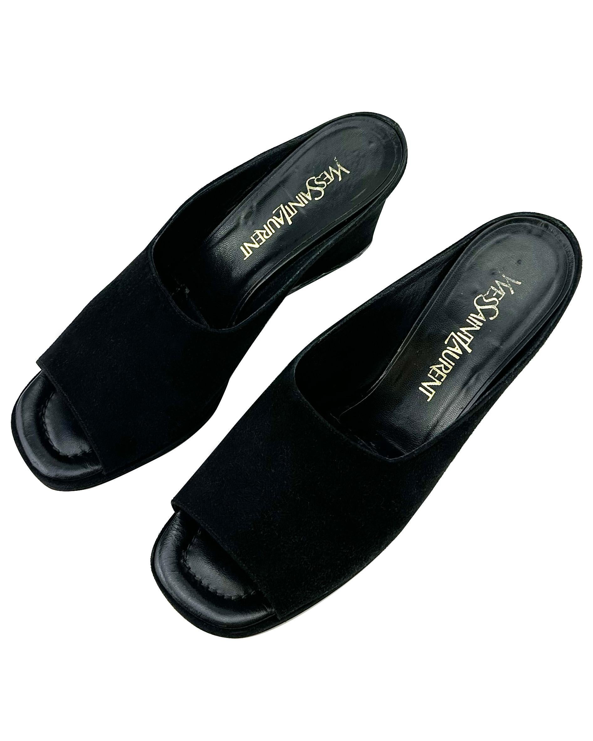 1980s Yves Saint Laurent/YSL Black Suede Mules In Good Condition For Sale In Toronto, Ontario