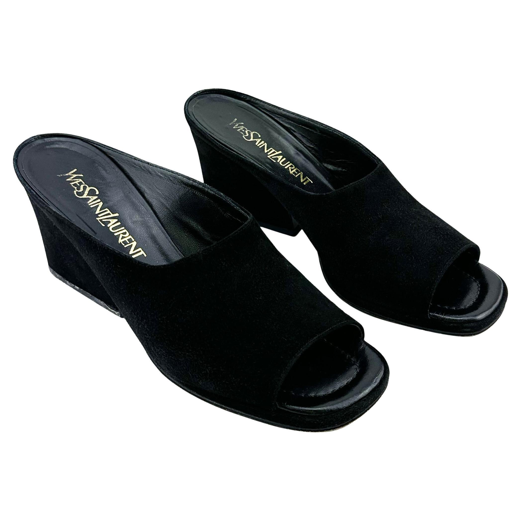 1980s Yves Saint Laurent/YSL Black Suede Mules For Sale