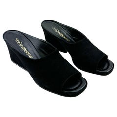 1980s Yves Saint Laurent/YSL Black Suede Mules
