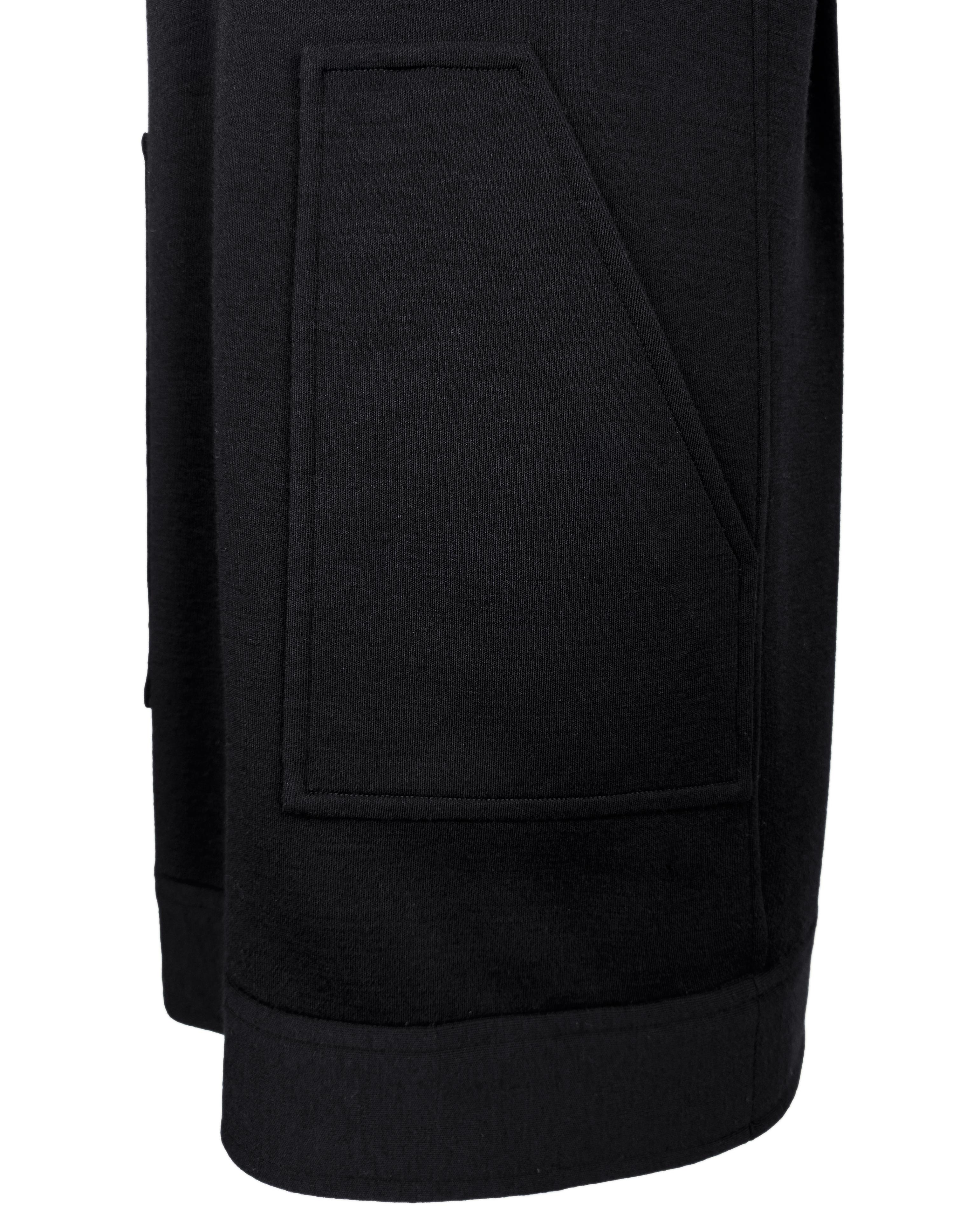 Women's 1980s Yves Saint Laurent/YSL Black Wool Shift Dress with Gold Shoulder Buttons For Sale
