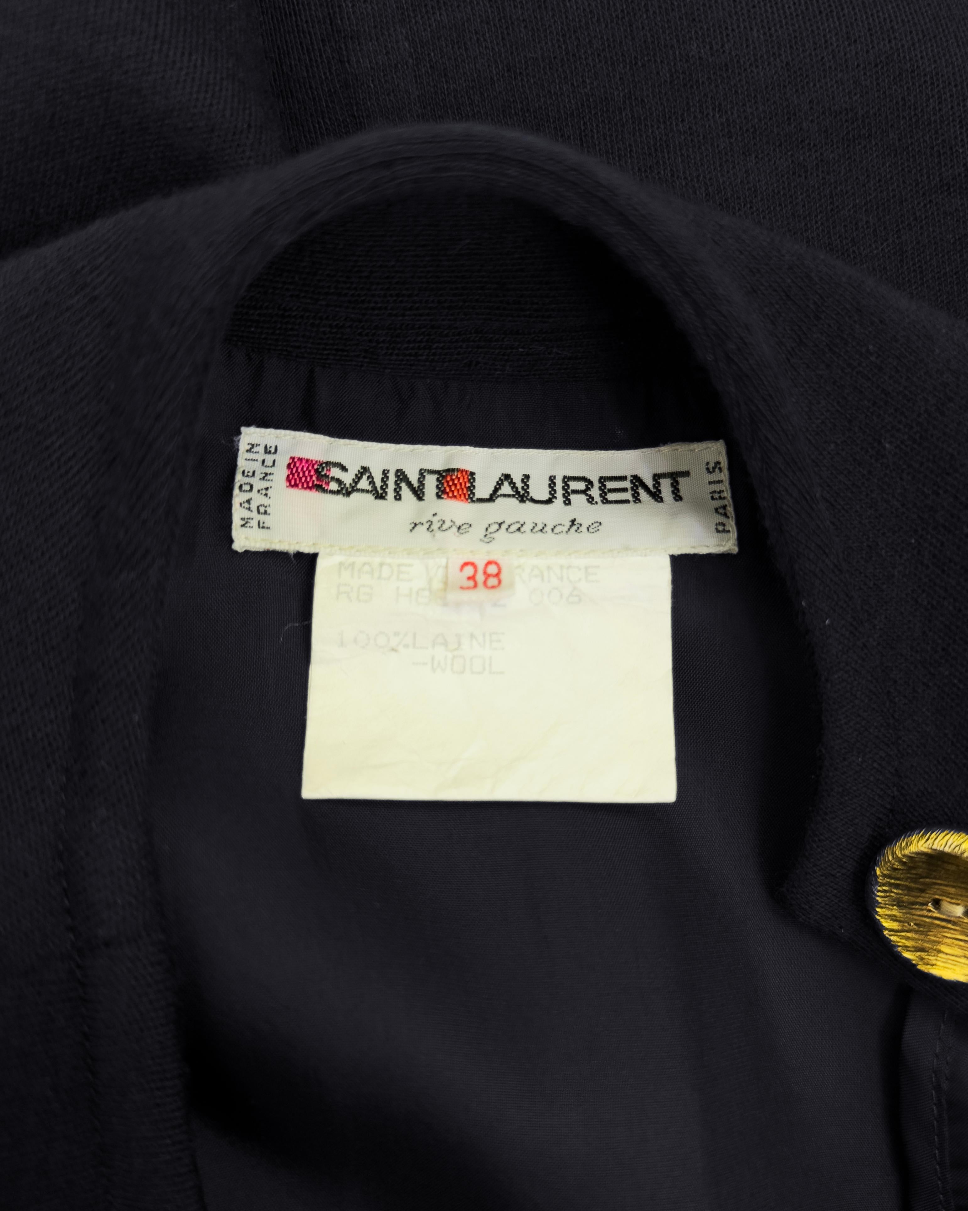 1980s Yves Saint Laurent/YSL Black Wool Shift Dress with Gold Shoulder Buttons For Sale 4