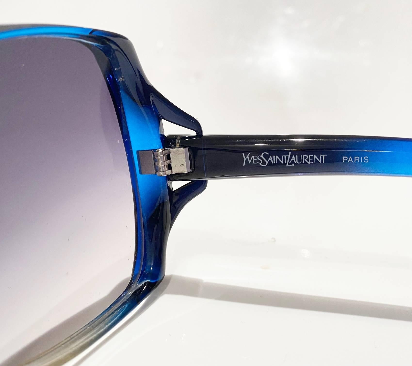 Gray 1980s Yves Saint Laurent YSL Blue Clear Oversized Sunglasses 