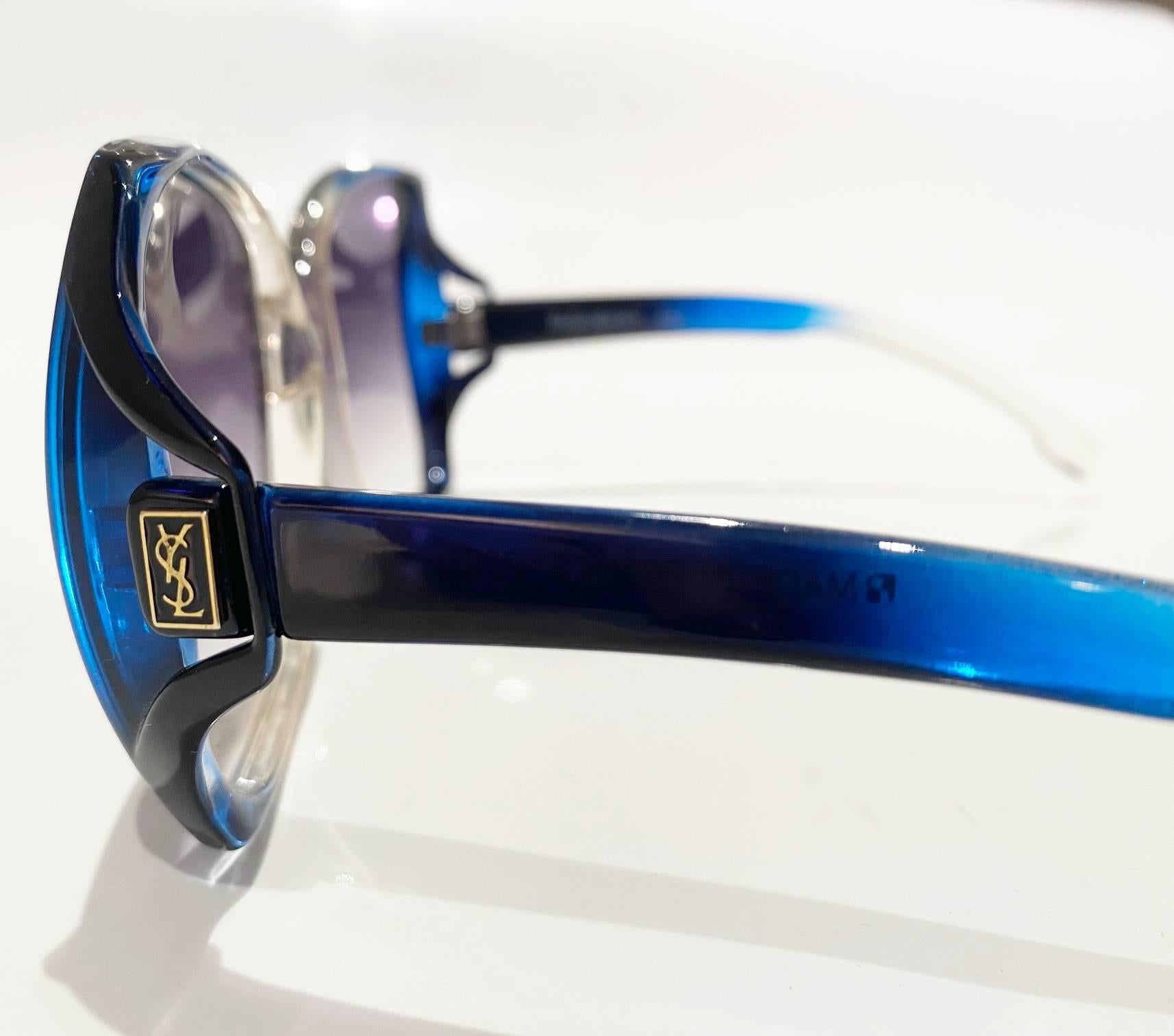 Women's or Men's 1980s Yves Saint Laurent YSL Blue Clear Oversized Sunglasses 