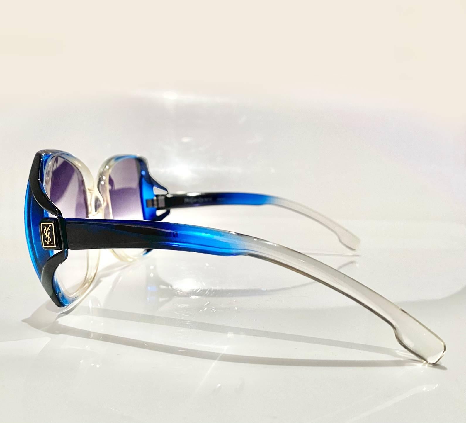 1980s Yves Saint Laurent YSL Blue Clear Oversized Sunglasses  1
