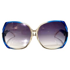 1980s Yves Saint Laurent YSL Blue Clear Oversized Sunglasses 