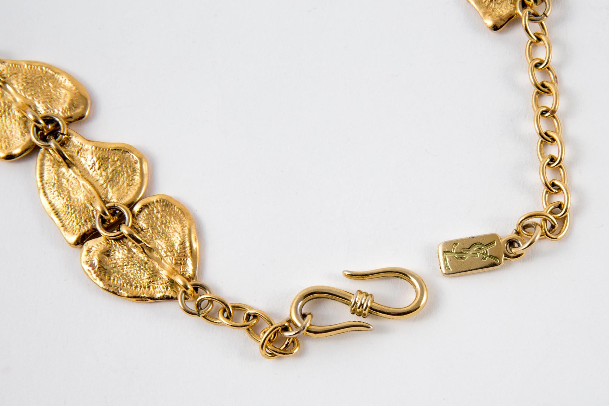  1980s Yves Saint Laurent YSL Gold Tone Hearts Necklace    1