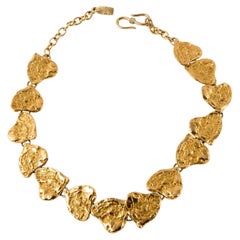 1980s Yves Saint Laurent YSL Gold Tone Hearts Necklace