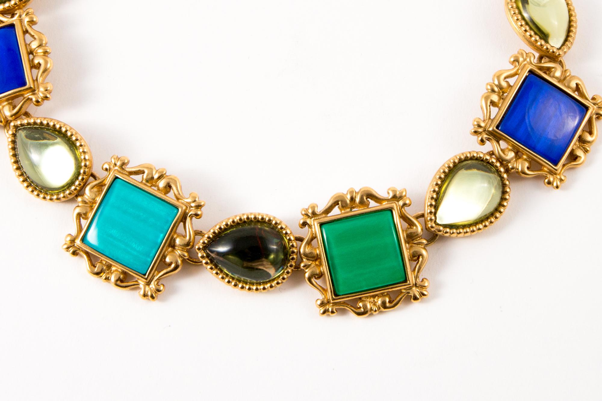  1980s Yves Saint Laurent  YSL Gold Tone Multicolor Stones Necklace    In Excellent Condition In Paris, FR