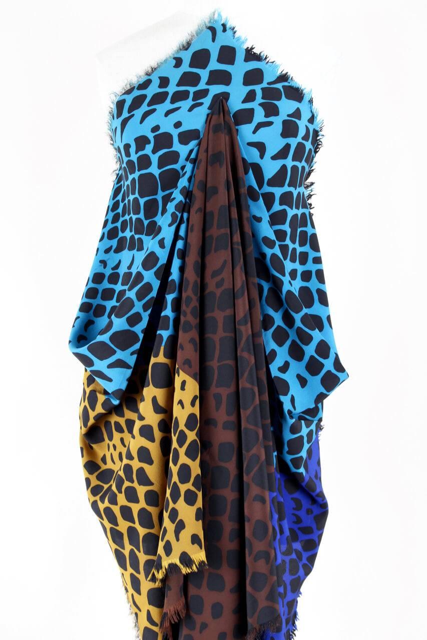 Black Yves Saint Laurent YSL Large Spotted Blue Brown Curry Silk Scarf / Wrap, 1980s 