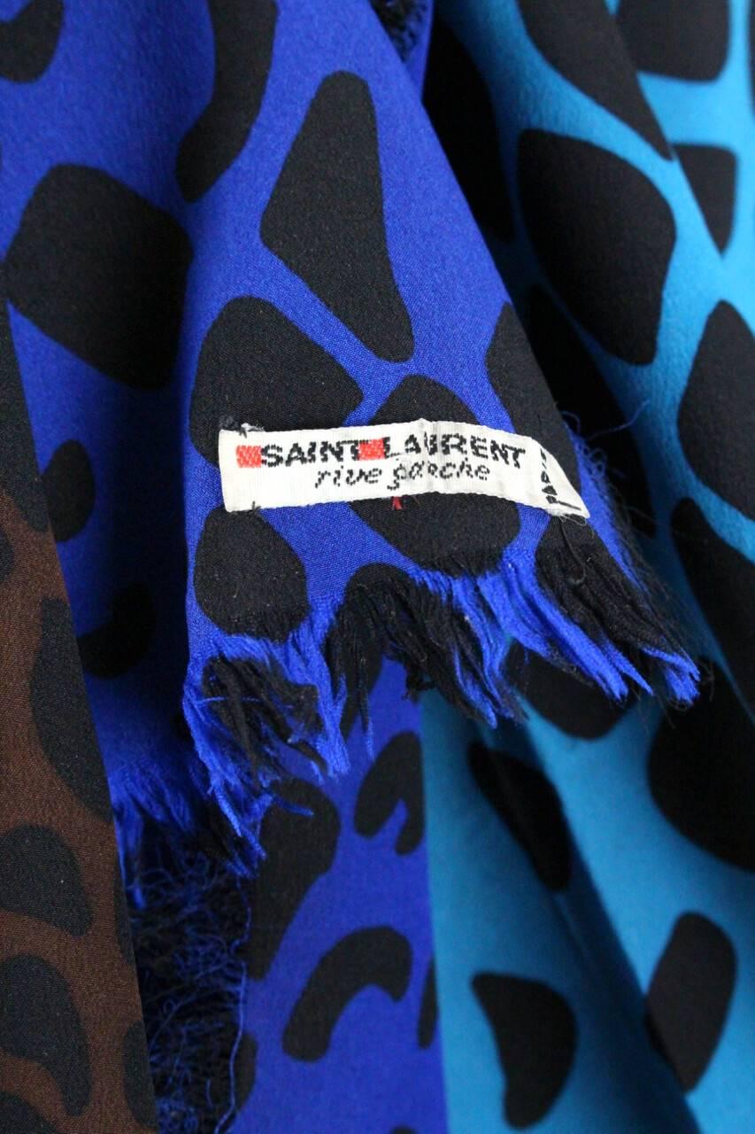 Yves Saint Laurent YSL Large Spotted Blue Brown Curry Silk Scarf / Wrap, 1980s  2