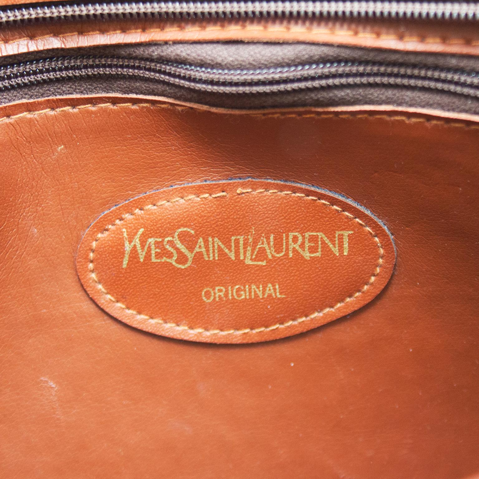 Brown 1980s Yves Saint Laurent/YSL Leather and Canvas Clutch  For Sale