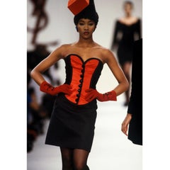 1980's Yves Saint Laurent YSL Red and Black Corset Bustier and Skirt Ensemble
