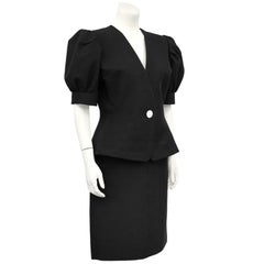 Yves Saint Laurent YSL Black Cotton Skirt Suit, 1980s