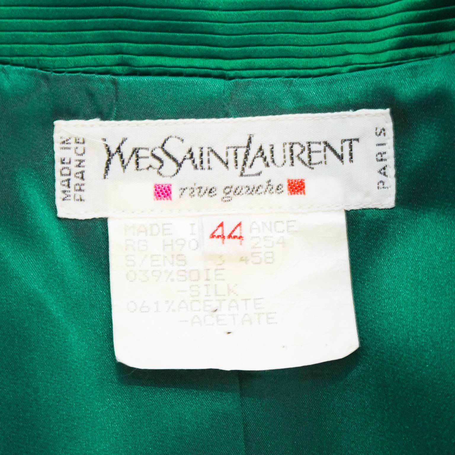 Women's Yves Saint Laurent YSL Emerald Green Jacket, 1980s   For Sale