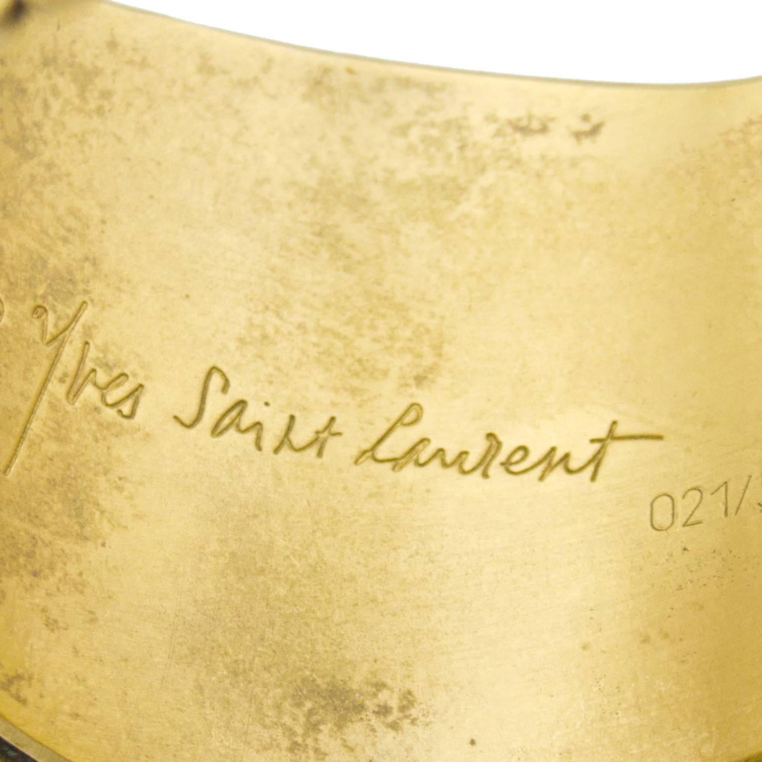 1980s Yves Saint Laurent/YSL Gold Tone Detailed Cabochon Cuff 1