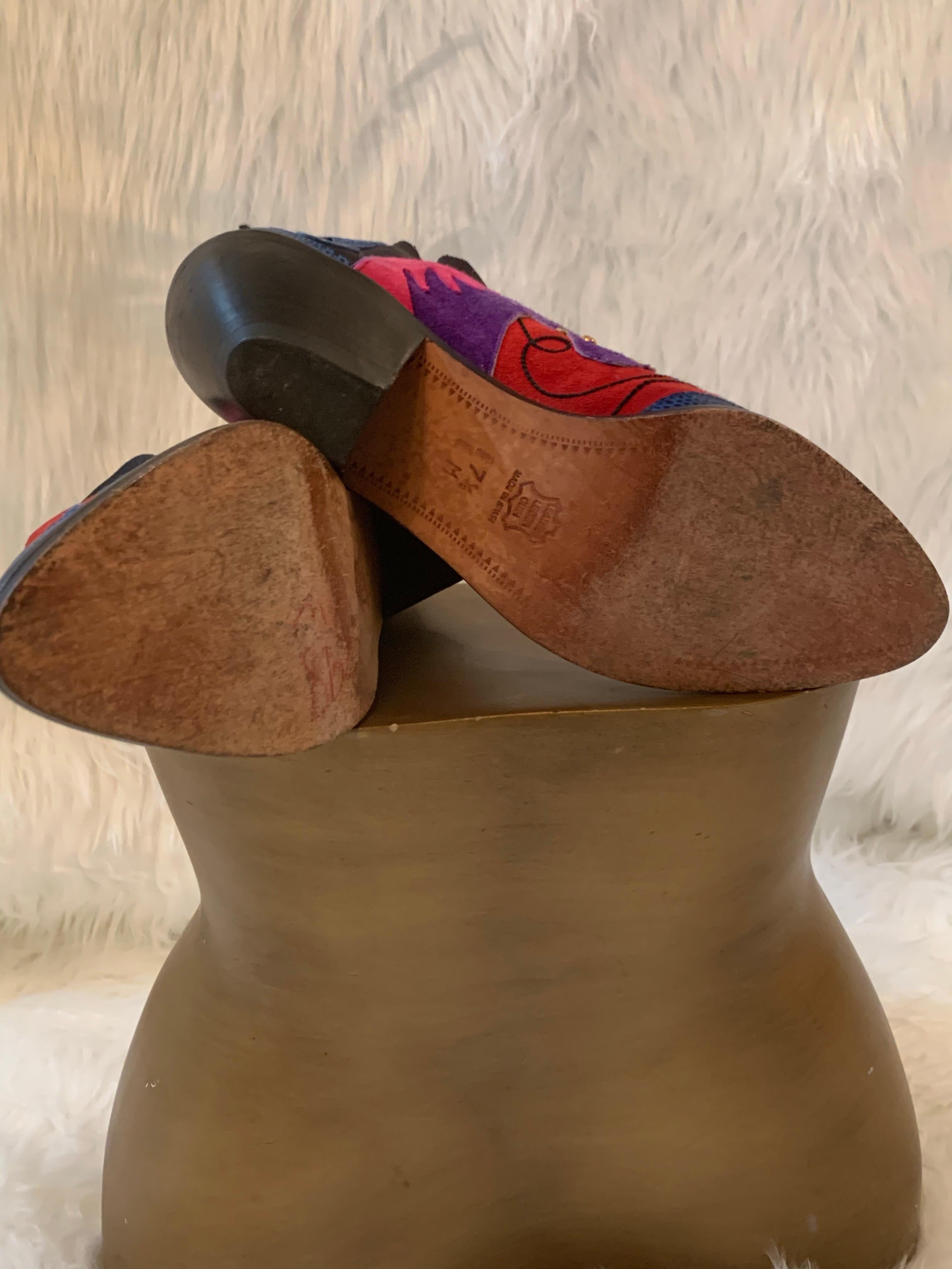 1980s Zalo Psychedelic Western Themed Leather & Suede Applique Booties For Sale 11