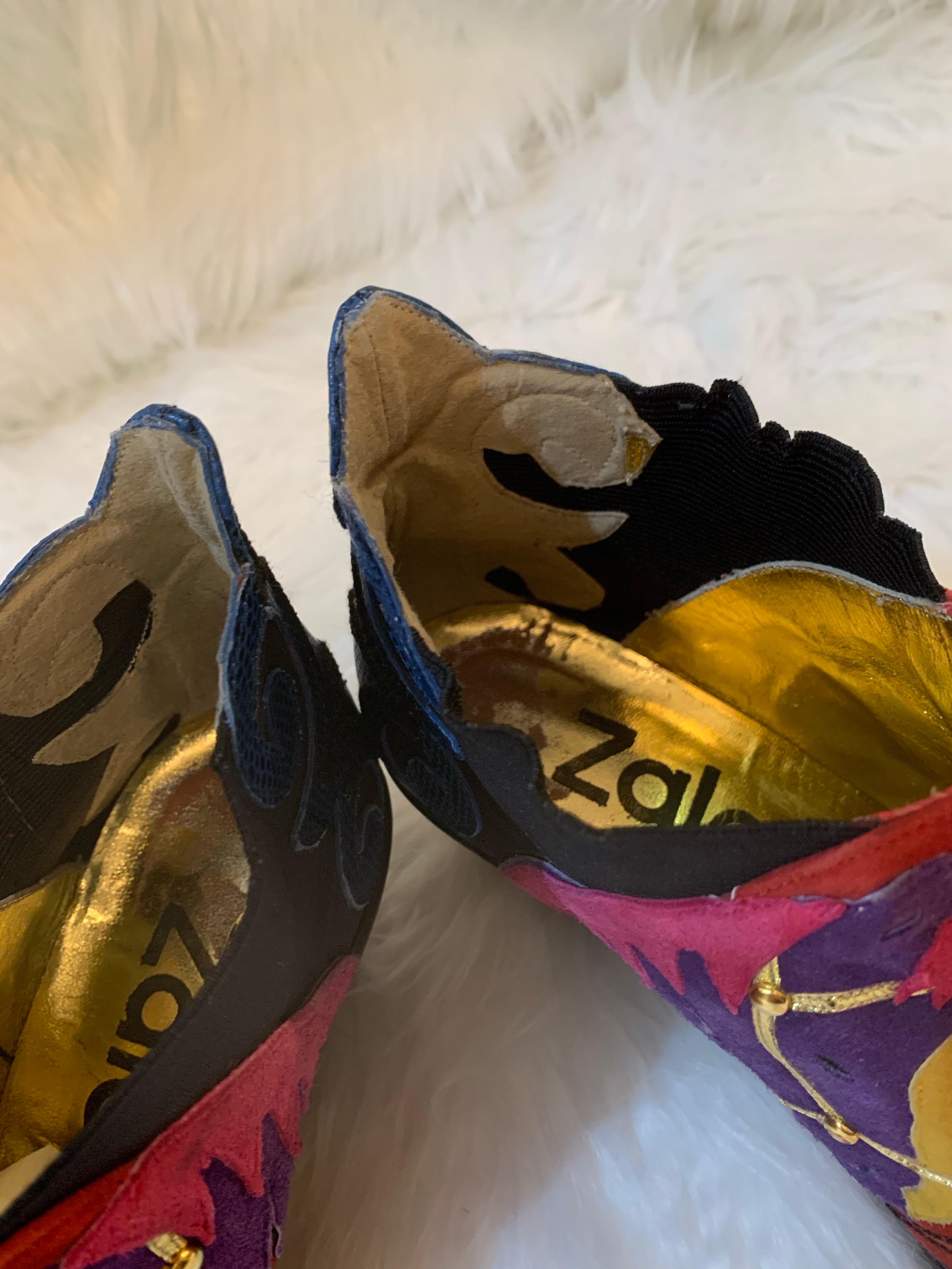 1980s Zalo Psychedelic Western Themed Leather & Suede Applique Booties For Sale 12