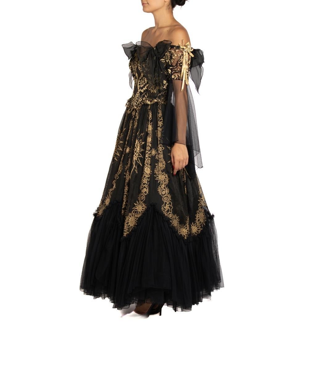 Women's 1980S ZANDRA RHODES Black & Gold Lace Ball Gown For Sale