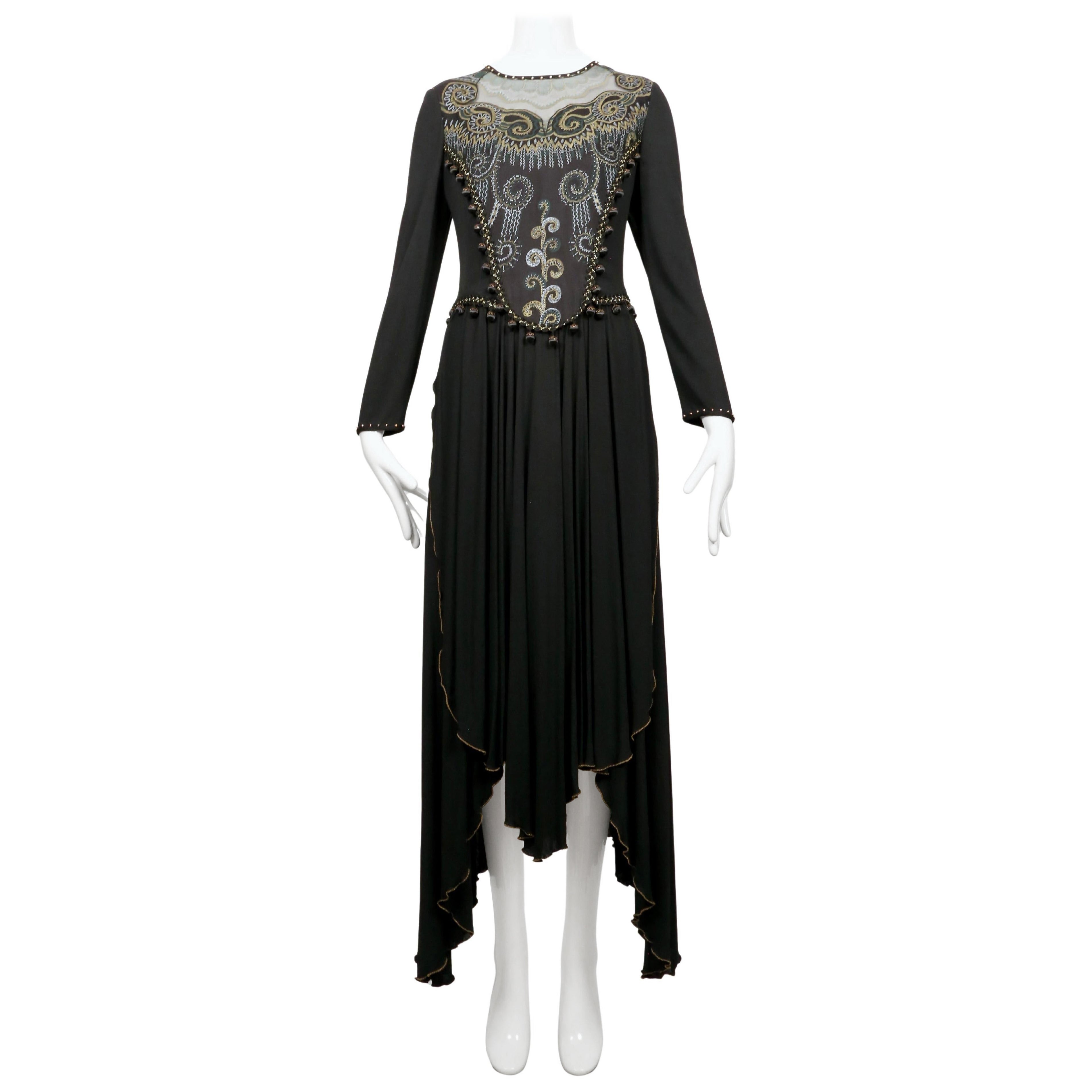 1980
s ZANDRA RHODES hand painted and beaded black dress