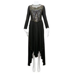 1980
s ZANDRA RHODES hand painted and beaded black dress