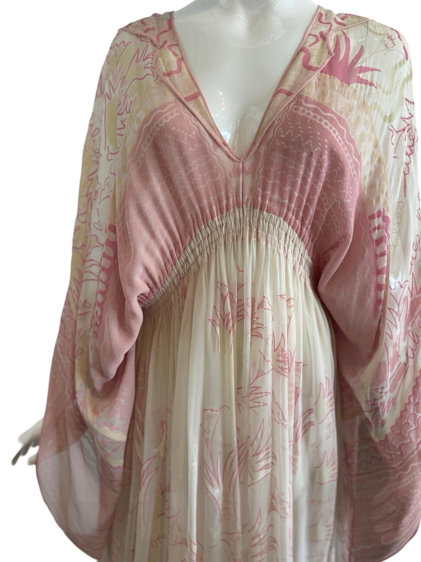 Brown 1980s Zandra Rhodes Handpainted Chiffon Dress For Sale