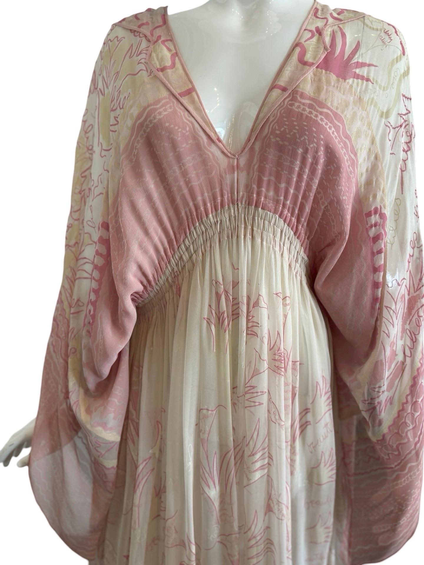 1980s Zandra Rhodes Handpainted Chiffon Dress For Sale 1