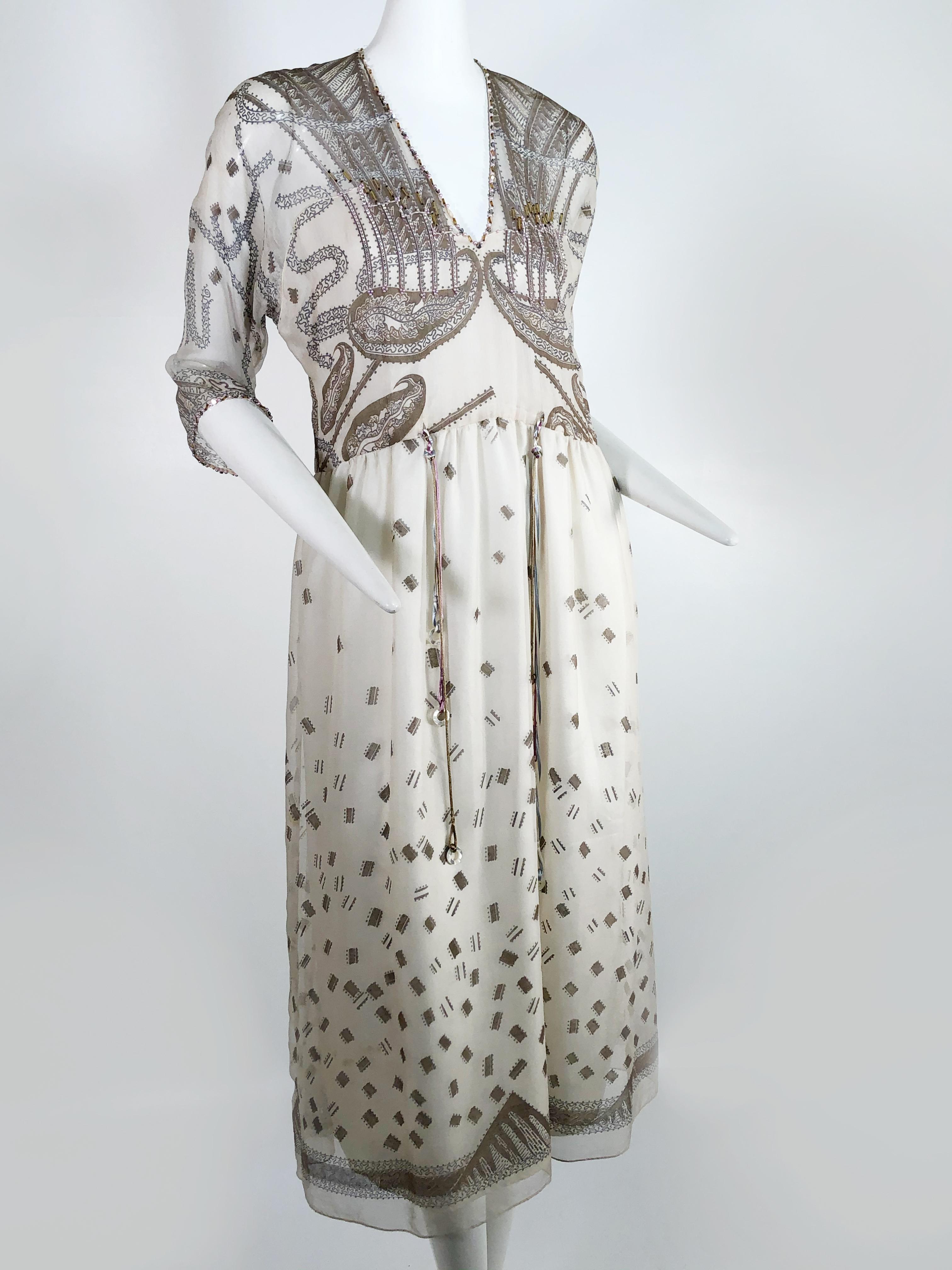 A stunning, ethereal 1980s Zandra Rhodes (unlabeled) ivory silk chiffon 