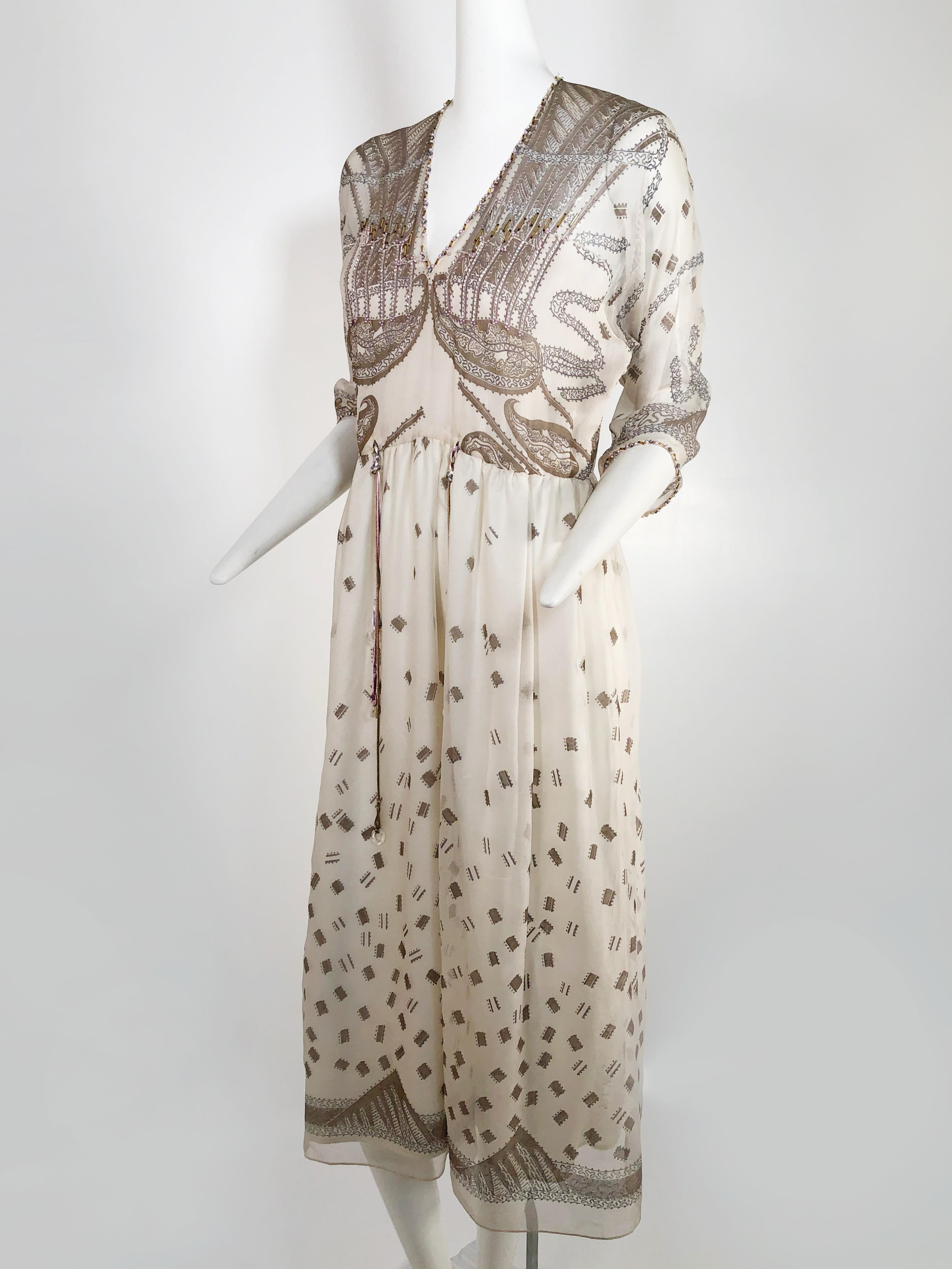 Women's 1980s Zandra Rhodes Ivory Silk Chiffon 