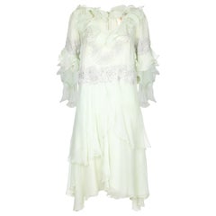 Robe en mousseline de soie Couture vert pâle des années 1980 de Zandra Rhodes