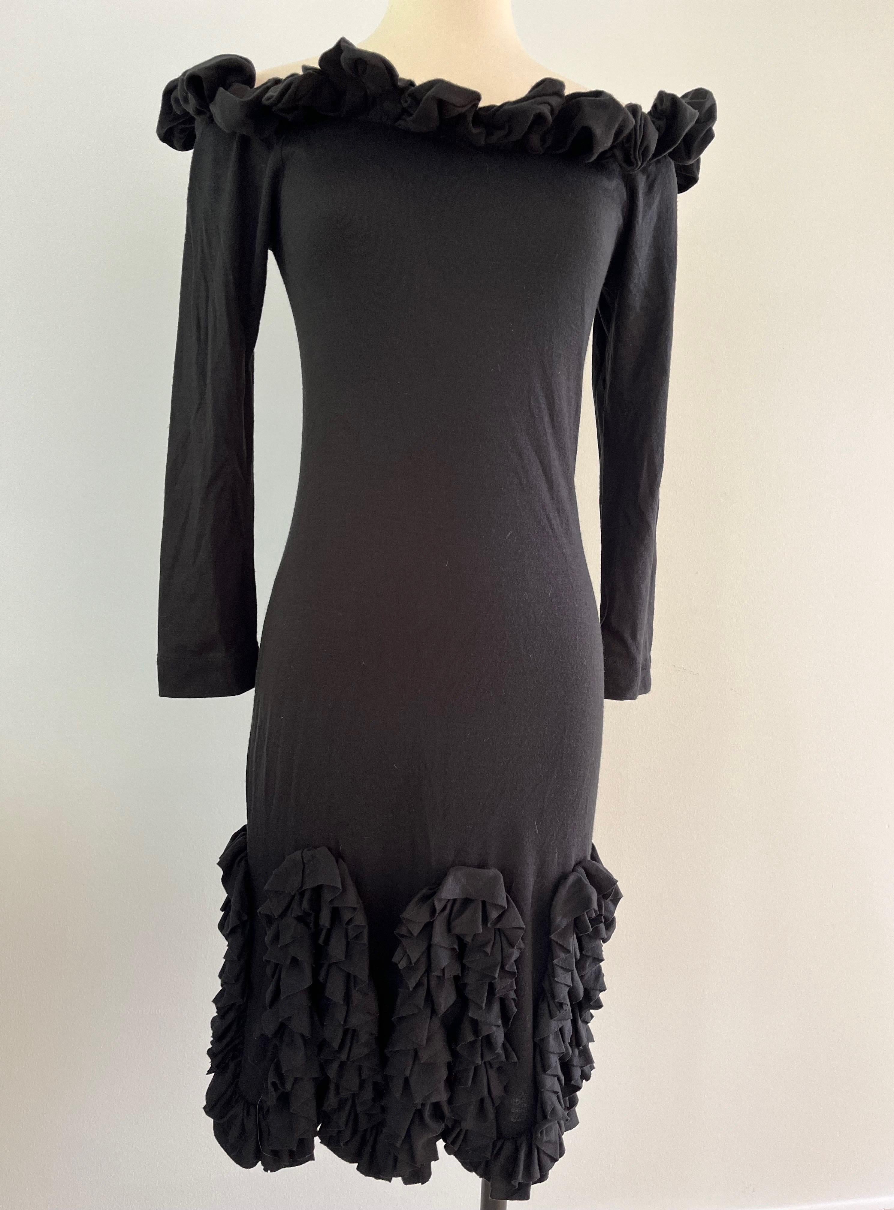 Women's 1980s Zandra Rhodes Ruffle Black Party Dress For Sale